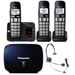 Panasonic DECT 6.0 Expandable Cordless Phone System with Answering Machine and Call Blocking - 3 Handsets - KX-TGE433B (Black)