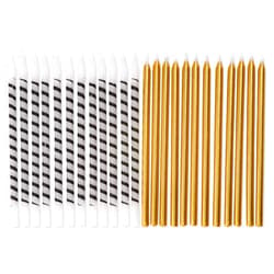 Papyrus Birthday Candles, White & Black Stripe & Gold (24-Count)
