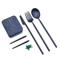 Outlery | Portable & Reusable Stainless Steel Travel Cutlery Set and Reusable Chopsticks (Whale Blue) Pocket Sized Cutlery Set