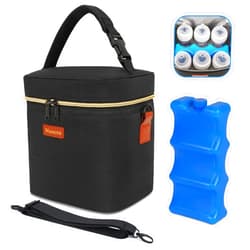 Mancro Breastmilk Cooler Bag with Ice Pack, Fits 6 Baby Bottles Up to 9 Ounce Insulated Bottle Bag, Breast Milk on The go Strap, for Nursing Mom Daycare, Black