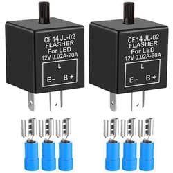 Gebildet 2 pieces 12V 3 Pin Electronic LED Flasher Relay 0.1W-150W c/m Motorcycle Turn Signal Adjustable Flasher CF-14KT, comes with 6pcs Terminals