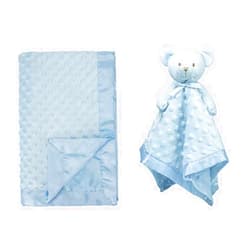 Pro Goleem Teddy Bear Security Blanket 16 Inch and Blue Satin Baby Blanket 30x40 Inch