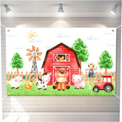 Heboland Watercolor Farm Birthday Decorations Backdrop Banner for Boys, Large Size 3 x 5Ft Barnyard Animal Backdrop Banner Baby Shower Party Supplies