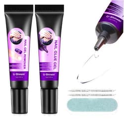 U-Shinein Solid Nail Glue Gel, 10s Quickly Dry Nail Glue Gel for Press On Nails with 10ml Gel Remover Sticks Nail File, Upgraded Super Strong No Need UV Lamp Solid Adhesion Nail Gel Long Lasting 10g