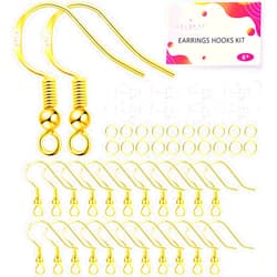 Kelofty 925 Sterling Gold Earring Hooks | 600 PCS Kelofty Fish Hook Earrings Making Kit with Rubber Earring Backs Stoppers & Open Jump Rings, French Ear Wires Fish Hooks for DIY Jewelry Making (Gold)