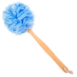 Arswin Loofah Back Scrubber for Shower, Wooden Long Handle Bath Sponge Lufa Shower Brush, Soft Nylon Mesh Back Cleaner Washer, Women & Men Exfoliating Luffa Pouf on a Stick for Body (Blue)