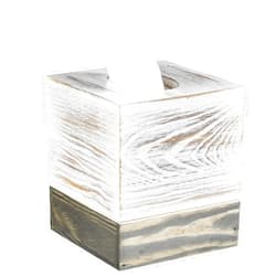 MyGift Coastal Chic Square Tissue Box Cover, Two-Tone Whitewashed Solid Wood Facial Tissue Box Dispenser Cover with Vintage Graywashed Base and Easy Slide-Out Bottom Panel, 5.5 x 5.5 x 6.3 Inches