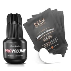 BEAU LASHES Super Strong Eyelash Extension Glue + 100 Pairs Under Eye Pads | Black Lash Adhesive for Long Lasting Semi Permanent Individual Lash Extensions | Lint Free Hydrogel Eye Patches | Vitamin C & Aloe Vera