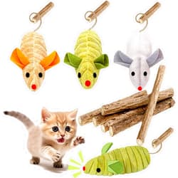 GREMBEB 9Pcs Cat Toys, 3X Squeak Mice Catnip Toys for Indoor Cat + 6X Silvervine Chew Stick Dental Chirping Mouse Plush Kitten Stuffed Toy Cleaning Teeth Matatabi Bite Interactive Cat Gifts Kitty Toy