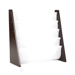 Humble Crew 4-Tier Kids Bookshelf, Espresso Wood/White - Premium Book Shelf for Kids Rooms with Four Deep Pockets - Toddler Sling Book Rack with Deep Sleeves, Nursery Bookcase Organizer