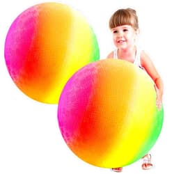 Bedwina 18 Inch Rubber Playground Balls for Kids - (2-Pack) Giant Large Rainbow Inflatable Bouncy Play Ball - Big Size, Kickballs, Fun for Park, Recess, Backyard, Indoor and Outdoor Games with Hand Pump