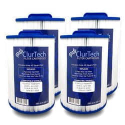 ClurTech FRX-6CH-940-4 Replacement 4 Pack Waterway Front Access Skimmer Aber Hot Tubs 45 Sq Ft Spa Filter Cartridge PWW50P3 6CH-940 FC-0359 817-0050, Pack of 4, White