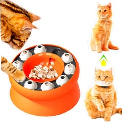 TEMEI Interactive Cat Slow Feeder Bowl, Cat Food Puzzle Feeder, Cat Treat Puzzle Toy for Indoor Cats, Rotatation Pet Puzzle Toys for Healthy Weight (Orange)