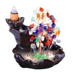 Top Plaza Backflow Incense Burner, Waterfall Burner Crystal Tree Ceramic Stick Incense Holder Burner for Meditation Yoga, Gemstone Incense Holder Aromatherapy Home Decoration-7 Chakra
