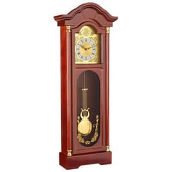 Bedford Clock Collection Antique Cherry Oak Finish Chiming Wall Clock with Roman Numerals, 33.25
