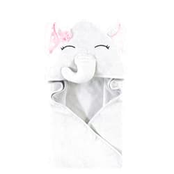 Hudson Baby Unisex Baby Cotton Animal Face Hooded Towel, White Dots Pretty Elephant, One Size