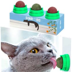 SINROBO 3 Pack Catnip Balls, Catnip Ball for Cats Wall, Edible Kitty Toys for Cats Lick, Safe Healthy Kitten Chew Toys, Teeth Cleaning Dental Cat Toys, Cat Wall Treats (Green)