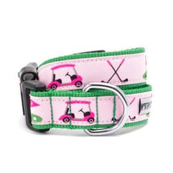 THE WORTHY DOG Collar for Medium Dogs, Adjusts 12-18 inches, Durable Nylon Webbing, Quick Release Buckle, Golf Pattern, Pink, Medium