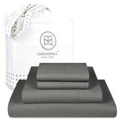 Threadmill 5-Star Hotel Quality 1200 Thread Count 100% Cotton Sheets for King Size Bed, 4 Pc Dark Grey Premium Supima Cotton Sateen Weave with Elasticized Deep Pocket - by Threadmill Dark Grey King
