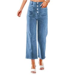 Omoone High Waisted Jeans for Women Straight Wide Leg Stretchy Loose Denim Pants with Pockets