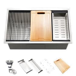 Hovheir 25 Undermount Workstation Kitchen Sink- Hovheir 25x19 Inch 16 Gauge Stainless Steel Kitchen Sinks Undermount Sink Workstation Ledge R10 Tight Radius Deep Single Bowl Basin