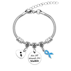 Mwphuy Semicolon Gift Mental Health Gifts for Women Bracelet PTSD Awareness Ribbon Bracelet Depression Awareness Gift Inspirational Jewelry for Friend Mom Sister Cancer Recovery Gifts