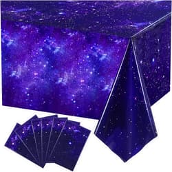 Tatuo Space Party Tablecloth Purple Nebula Galaxy Plastic Table Cover Space Star Tablecloth Disposable Starry Night Sky Table Cover for Birthday Home Decorations and Supplies, 54 X 108 Inch (6 Pack)