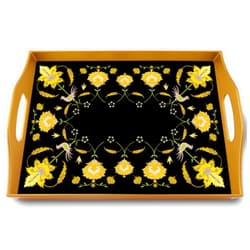 Ducoteduparc Rustic tray - Gold leaves with black background - Rectangular Hand Painted Glass Tray with Gold Aluminium Frame