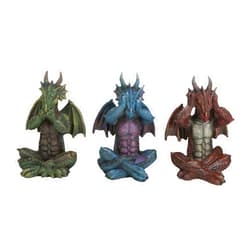 Ebros Gift Set of 3 Colorful See Hear Speak No Evil Dragons Sitting Figurines Land of The Dragonians Fantasy Mythology Legends Accent