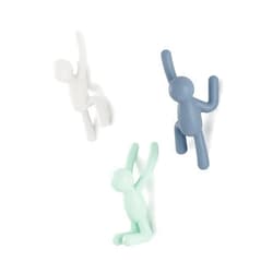 Umbra Buddy Wall Hooks – Decorative Wall Mounted Coat Hooks for Hanging Coats, Scarves, Bags, Purses, Backpacks, Towels and More, Set of 3, White/Grey/Mint