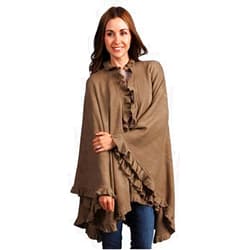 Fennco Styles Women's Ruffle Trim Knit Open Front Poncho Cape Shawl - Fall Wrap Jacket, Cozy and Stylish Layering Piece