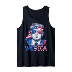 Merica Trump Sunglass US Flag Fourth Of July Shirt Happy 4th Of July Donald Trump 'Merica USA Flag Sunglass Tank Top
