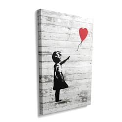 Amovlov Banksy Canvas Wall Art - Girl With Red Balloon Street Graffiti Wall Art - Grey Framed Wall Art Print Inspirational Picture For Bedroom Living Room Rustic Home Office Wall Decor Ready To Hang (16x24