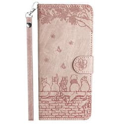 XYX Wallet Case for Samsung S23 FE, PU Leather Flip Protective Phone Case Card Slots Emboss Cat Flower Case with Wrist Strap for Galaxy S23 FE 5G, Light Purple