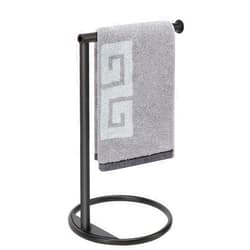 NearMoon Hand Towel Holder Stand, Thicken Metal L Shape Hand Towel Rack, Small Towel Ring Stand, Stable Free-Standing Towel Bar for Bathroom Kitchen Vanity Countertop, 8” L 12” H (Matte Black, 1 Pack)
