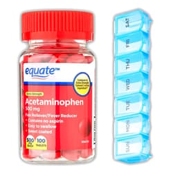 Samba Life Equate Acetaminophen 500mg Extra Strength Pain Reliever Fever Reducer Red Sweet Coated Tablets 100 ct Compared to Extra-Strength Tylenol Bundle with Weekly Pill Planner and Organizer