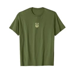 Ukrainian Ukraine Army Green Small Trident Emblem Ukraine Army Trident Symbol Middle Ukrainian Zelensky Green T-Shirt