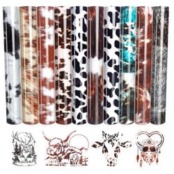 Tintnut Cowhide HTV Vinyl - 10 Sheets 12 x 10 inches Brown Heat Transfer Vinyl Animal Printed Patterned HTV Iron on Vinyl for T-Shirts DIY Compatible with Cricut or Silhouette Cameo