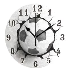 AUUXVA Sport Soccer Ball Print Round Acrylic Wall Clock, Silent Non Ticking Art Painting for Kids Bedroom Living Room Office School Home Decor