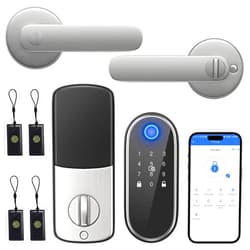 Narpult Smart Keyless Entry Door Lock with 2 Lever Handles, Smart Locks for Front Door, Fingerprint Smart Deadbolt Lock,App Control, Electronic Keypad Deadbolt, Auto Lock,Satin Nickel
