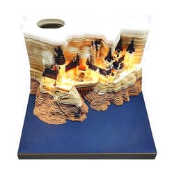 Najoane 2024 Desk Calendar With LED Lights, Paper Carving 3D Castle Calendar Notepad, Tear-Away Notepad, DIY Paper Carving Art Craft for School Home Office (Second Class)