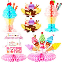 Outus 6 Pieces Ice Cream Table Centerpiece Tissue Ice Cream Honeycomb Table Centerpieces for Theme Party Decorations Supplies Birthday Baby Shower