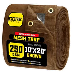 Core Tarps Heavy Duty Mesh Tarp 100% Virgin Polyethylene – Multipurpose Protective Cover with Air Flow -250 GSM, 7.5 OZ Mesh Cover for Tie Downs, Shade, Fences, Canopies, Dump Trucks. (Brown 10'X20')