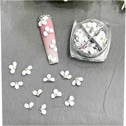 HaFLoNa Set 50Pcs White 3D Flowers for Nails, Apricot Handmade 3D Acrylic Flowers for Nails, Flower Nail Charms Rhinestones Gems by Acrylic Powder Design Nail Art Women Girls (Apricot Tiny White - 50Pcs)