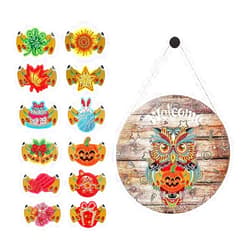 ZSNUOK Interchangeable Diamond Painting Welcome Home sign for Front Porch, 5D Special Shape Drill Rhinestone Hanging Tag with 12pcs Stickers Diamond Painting Hanging Sign Owl Pendant for Door Decor