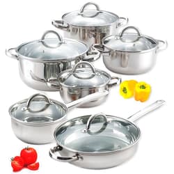 Cook N Home Kitchen Cookware Sets, 12-Piece Basic Stainless Steel Pots and Pans, Silver