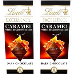 Lindt EXCELLENCE Caramel Sea Salt Dark Chocolate Candy Bar, Dark Chocolate with Pieces of Caramel and Sea Salt Crystals, 3.5 oz. Bar (Pack of 2)