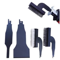 JIANWEI 4pcs Reciprocating Saw Spatula Brush Set, Reciprotools Attachments and Adapters Nylon Wire Alloy Steel Cleaning Tool Multifunctional Carbon Steel Tile Ground Mud(Black)