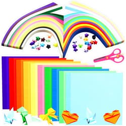 RYKOMO 740 Sheets Large Origami Paper Kit, 300 Sheets 8x8 Inch Origami Paper 10 Colors Double Sided, 540 Sheets Origami Star Paper 27 Colors with Kids Safety Scissors for Arts and Crafts Projects
