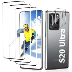 OuYteu 3+2 Pack Galaxy S20 Ultra Screen Protector with Camera Lens Protector, 3D Full Curved, 9H Tempered Glass, Scratch Resistant, Easy to Install, Bubble-Free, for Samsung S20 Ultra 5G 6.9 Inch